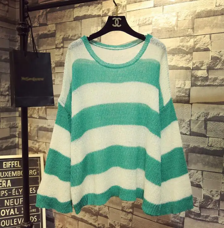 2018 New Spring Autumn Women's Long Sleeved Striped Mohair Sweater Loose Blouse Female Students Casual Knitted Pullover Tops | Женская