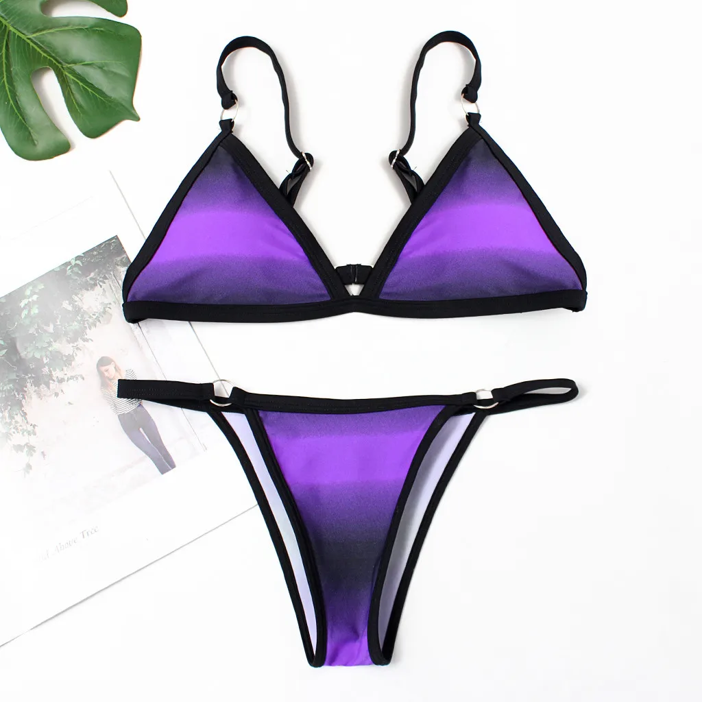 Женский купальник с низкой талией градиентное бикини синего/фиолетового цвета