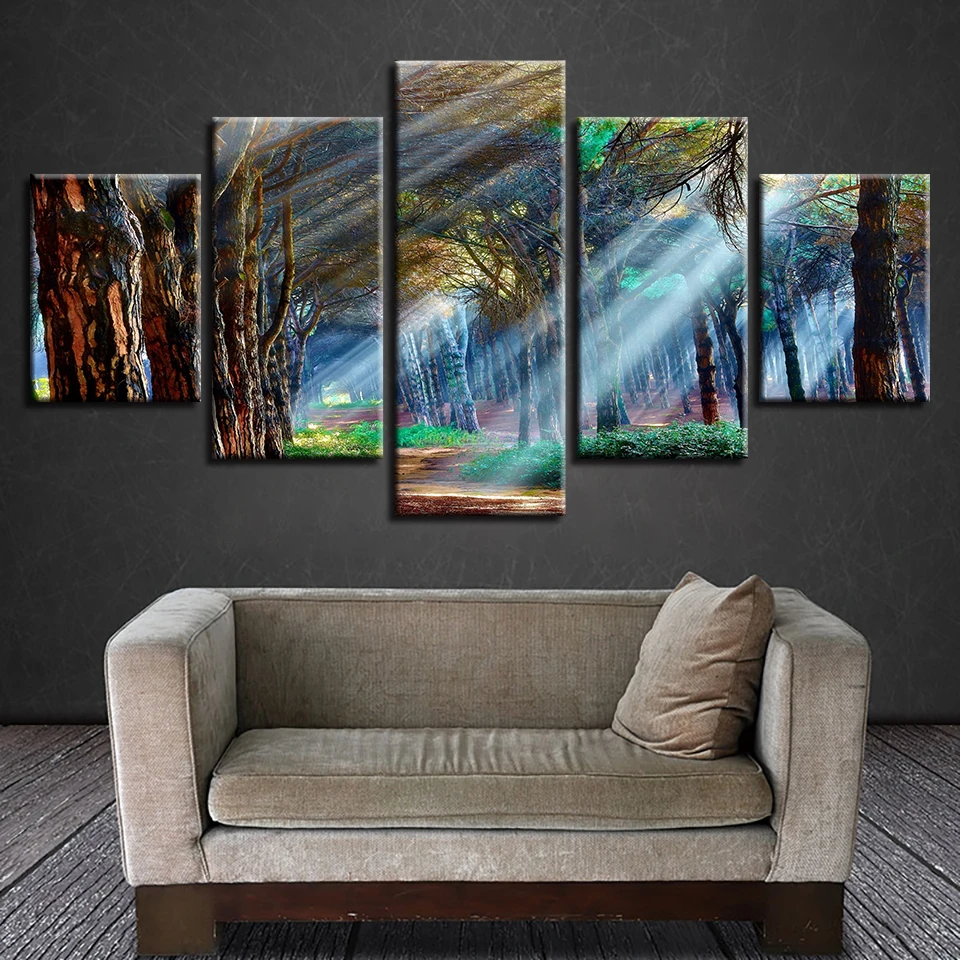 Настенная Картина на холсте модульная рамка 5 шт. дерево лес природный пейзаж
