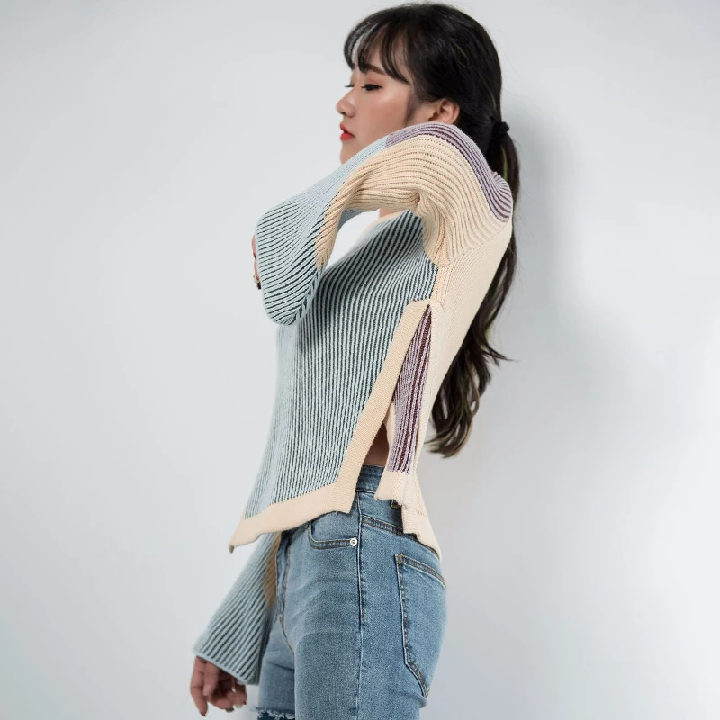 TWOTWINSTYLE осенний хит цвета свитер для женщин круглый вырез расклешенный рукав