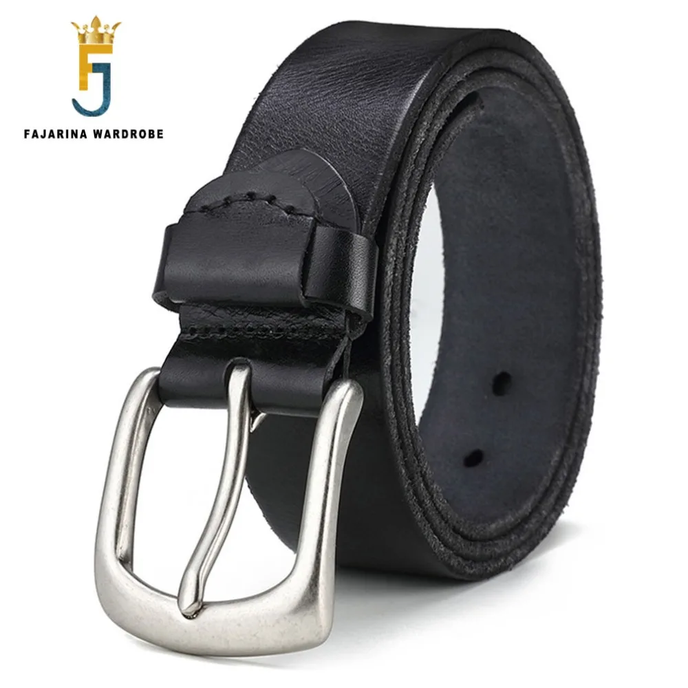 FAJARINA Top Quality Men's Retro Styles Pure Genuine Leather Men Solid Brass Clasp Buckle Belts for Men 38mm Wide Jeans N17FJ276