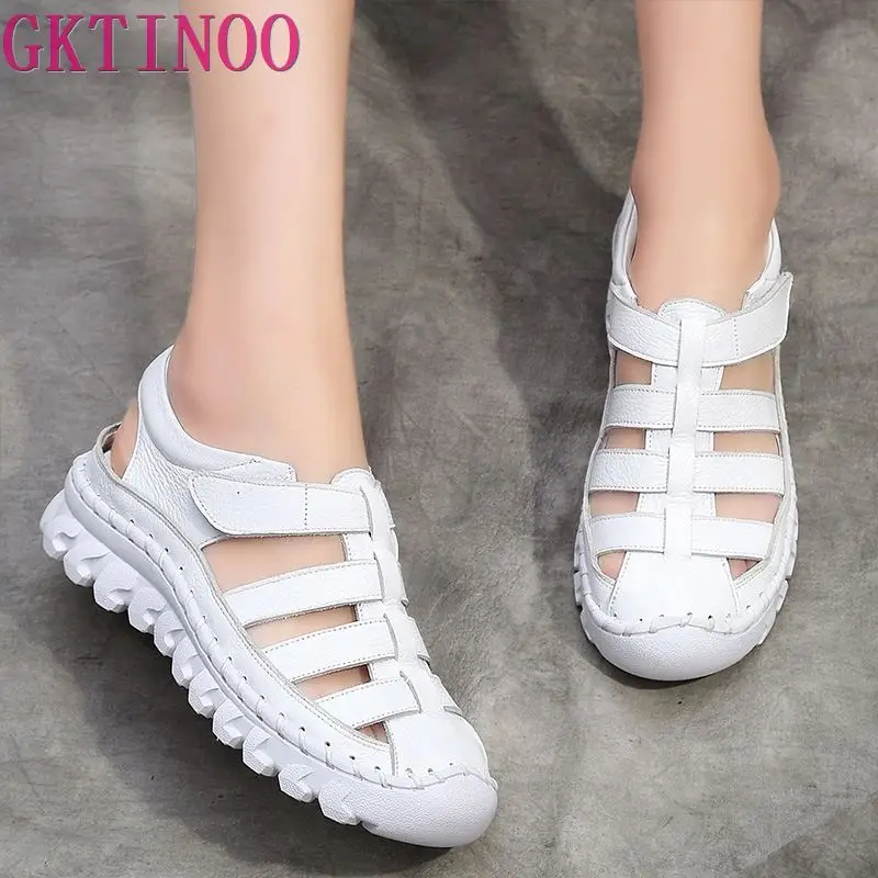 

GKTINOO Women Sandals 2022 Summer Shoes Genuine Leather Covered Toe Soft Casual Walking Zapatos Mujer Plataforma Big Size 35-43