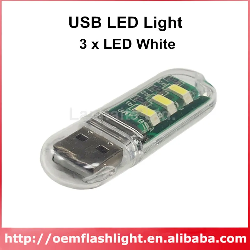 

KUL-361 USB Powered 3 x LED White USB LED Light - Transparent (2 pcs)