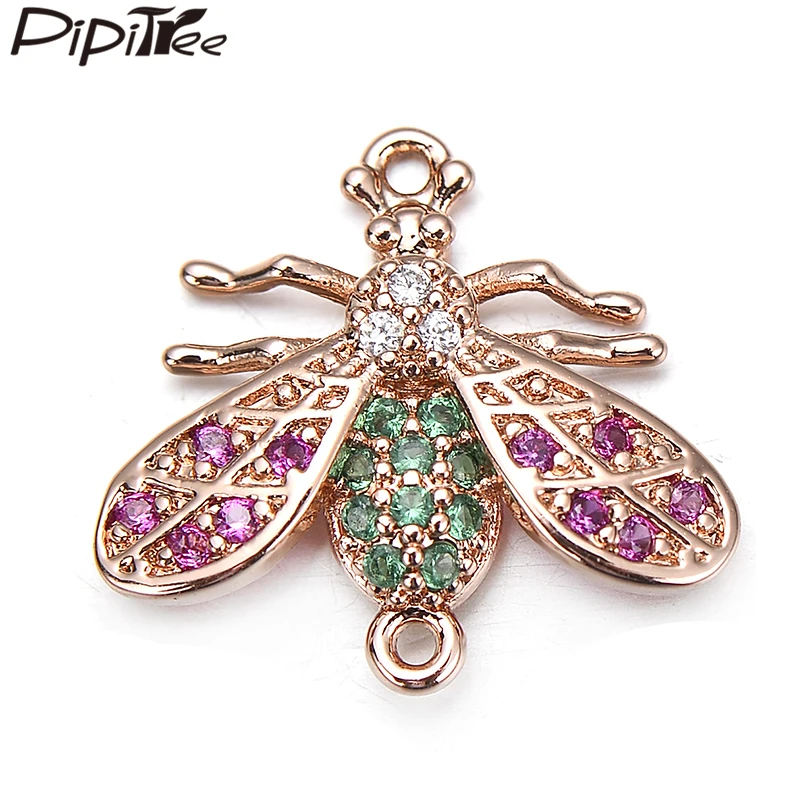 Pipitree нежный зеленый и розовый циркониевый камень CZ насекомое Шарм Бусины