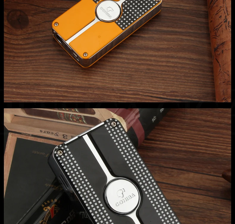 COHIBA металлическая зажигалка для сигар, ветрозащитная, 3 синих струйных пламени, сигаретный фонарь, зажигалки, Бутановая Зажигалка, многоразовая