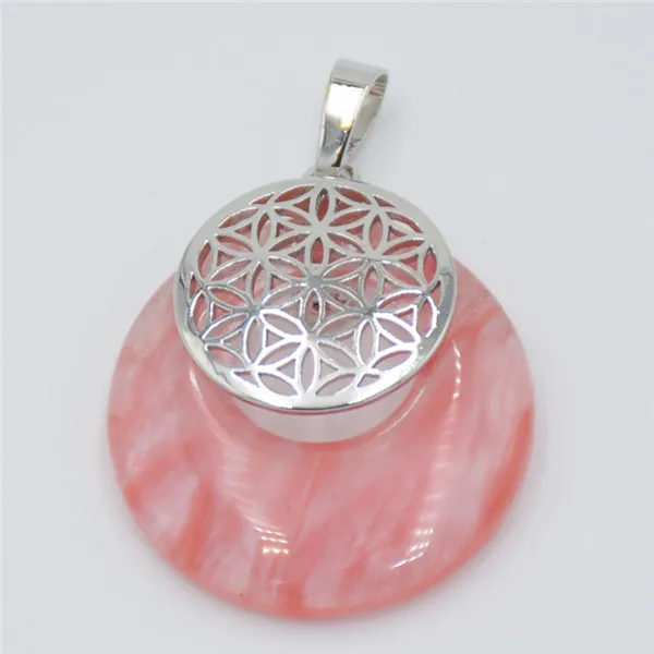 Watermelon Crystal Мода цветок жизни кулон Йога Исцеление чакры натуральный камень кристалл Мандала Подвеска для ожерелья для мужчин женщин рейки ювелирные изделия - Окраска металла: Watermelon Crystal