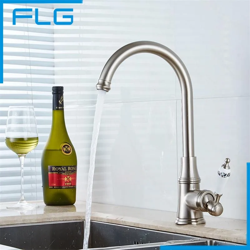 Горячей и холодной воды Tall Кухня кран полированный Никель отделка Керамика ручка