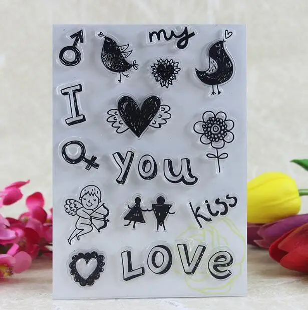 Записки DIY Фотоальбом Карта резиновая главе прозрачный Печать I Love You ясно штамп 108