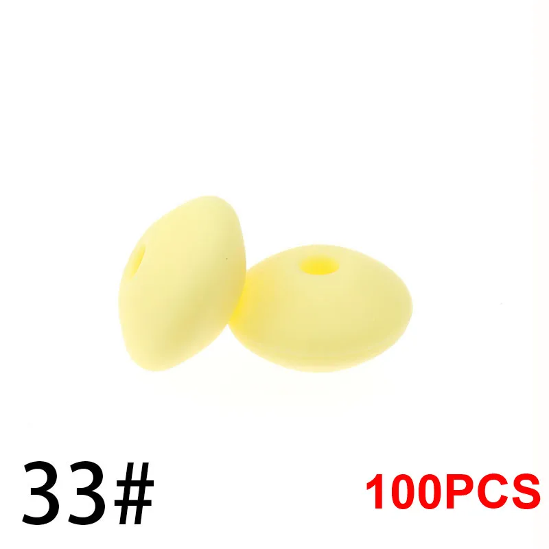 33 Cream Yellow 12 мм, 100 шт, детский прорезыватель, жемчужные силиконовые бусины, чечевица, BPA бесплатно, для детей, прорезыватель, ожерелье, браслет, сделай сам, очаровательные игрушки для кормления, уход - Цвет: 33 Cream Yellow