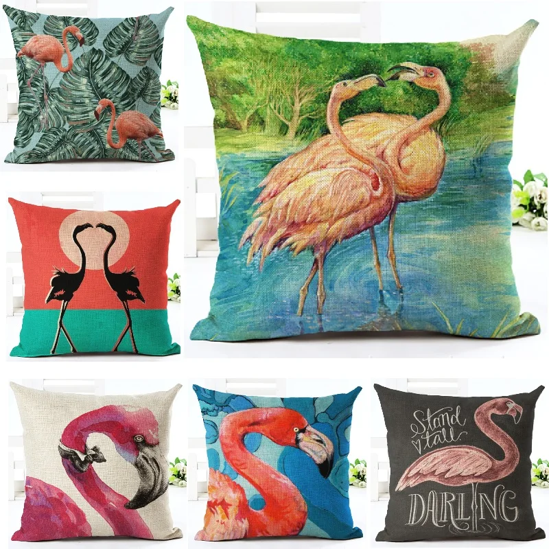 

Flamingo Pillow Cover Animals Pattern Linen Cushion Case Car Sofa Decorative Throw Pillows Cover almofada decorativos 45x45cm