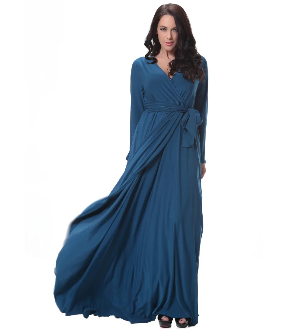Женское платье с длинным рукавом Jilbabs и Abayas элегантное мусульманское v образным