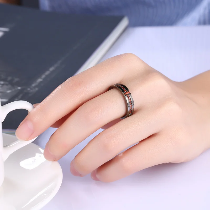 

Vintage jewelry Red cubic zirconia Black Gun ring Party Ring for female R2150