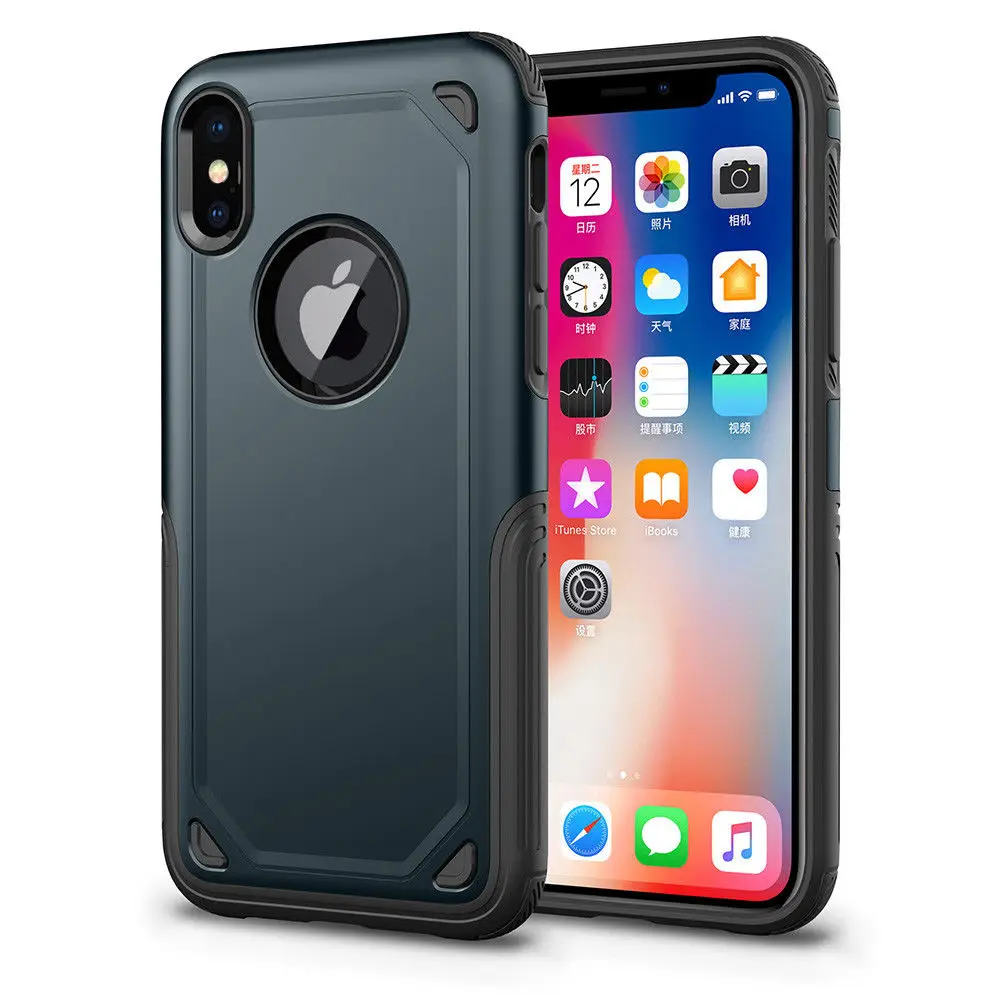 Военный противоударный армированный чехол для телефона iPhone X XS Max XR 7 8 6 6S Plus, гибридный ПК+ ТПУ тонкий прочный защитный чехол, защитный чехол - Цвет: Navy Blue