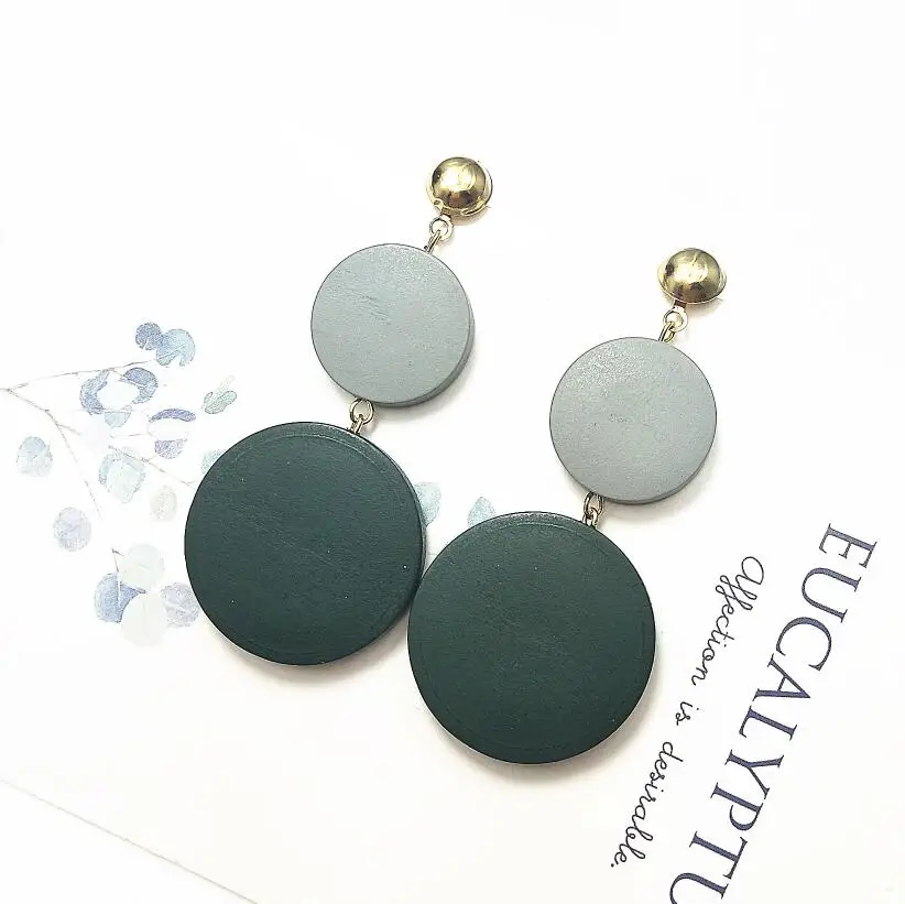 gray green Новые роскошные большие круглые серьги модные корейские Висячие серьги для женщин длинные золотые массивные серьги - Окраска металла: gray green