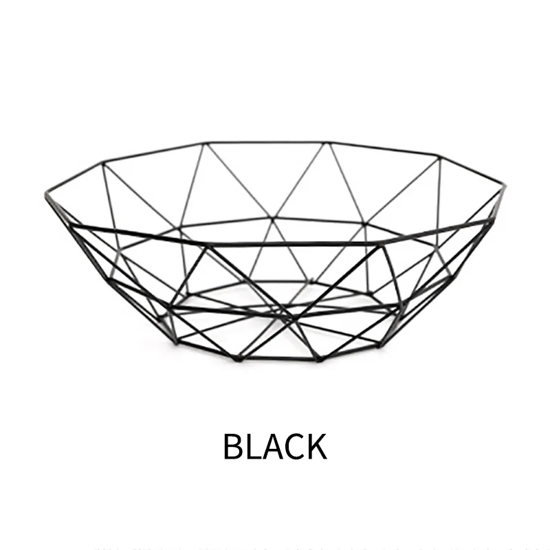 A-black RUX WORKSHOP креативная Геометрическая корзина для хранения, корзина для фруктов, Европейский кованый железный полый домашнее хранилище корзина, украшение для кухни - Цвет: A-black