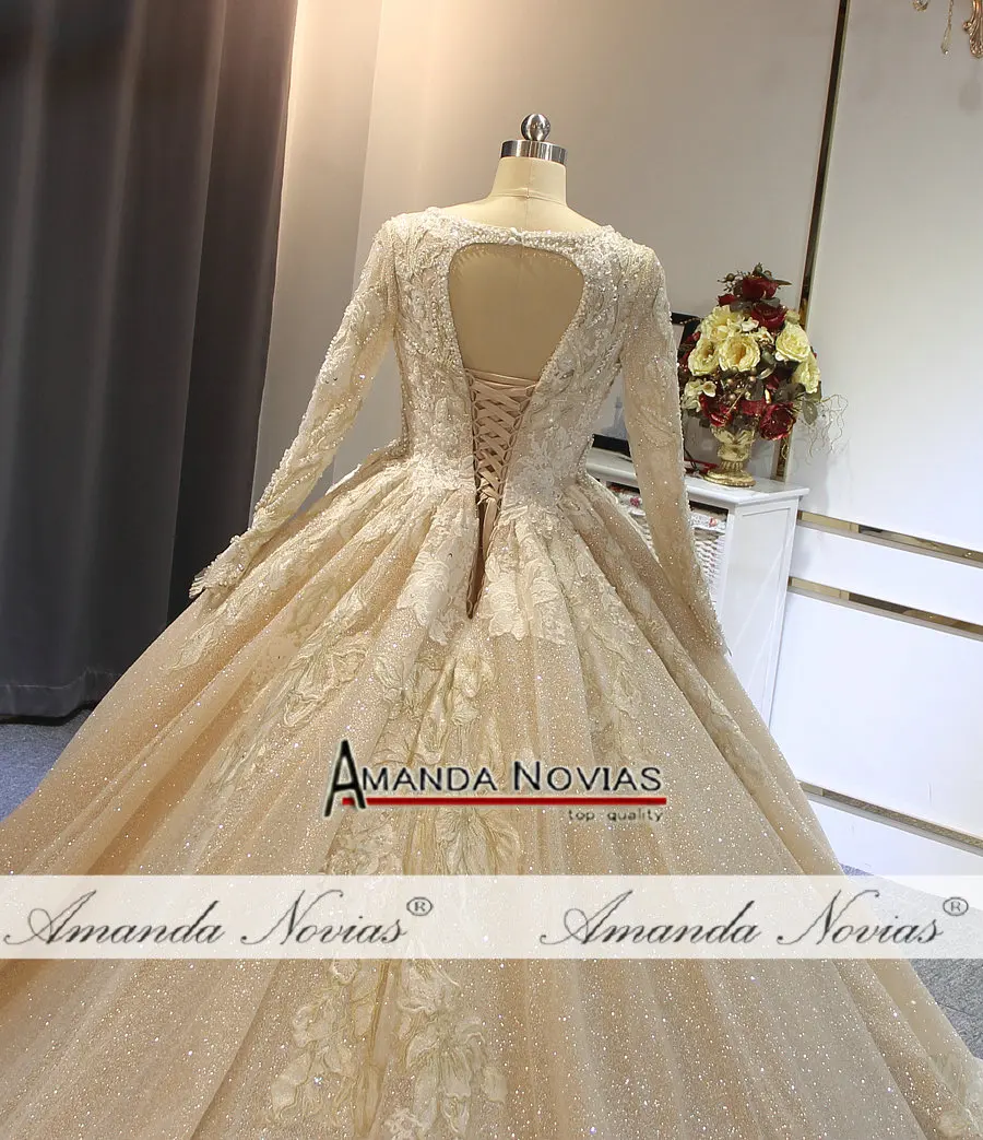 Роскошное блестящее свадебное платье robe de soiree с длинными рукавами мусульманский свадебное платье