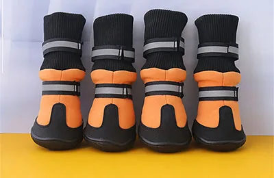 Orange 4 шт./компл. собака на открытом воздухе обувь Собака зимние сапоги Non тапки для золотые Сацума хаски; рисунком собачьей лапы протекторы теплые зимние сапоги - Цвет: Orange