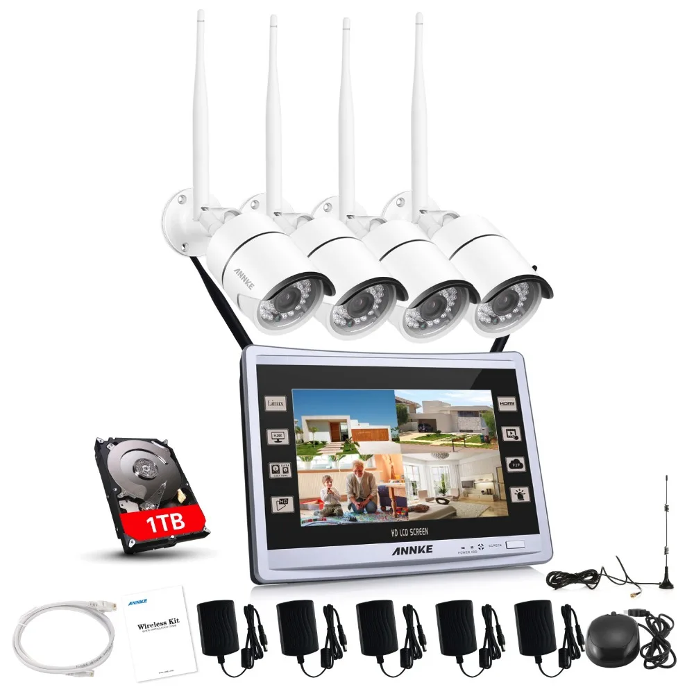 ANNKE 960 P Беспроводной 11 &quotмонитор 4CH NVR 1.3MP день камера наблюдения ночного видения