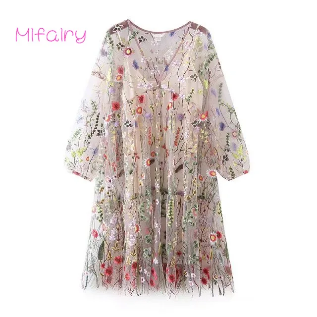 Женское Сетчатое платье с вышивкой Mifairy розовое богемное летнее пляжное