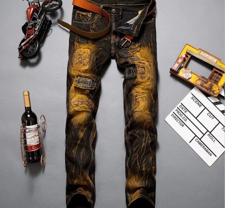 Новинка 2017 года модные джинсы Для мужчин прямые Мотобрюки плюс Размеры 28 36