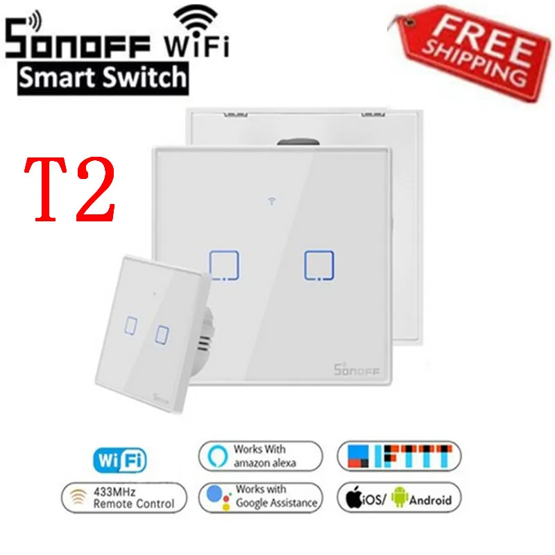 Умный сенсорный настенный выключатель SONOFF T2US ЕС/Великобритания TX Wi Fi с границей
