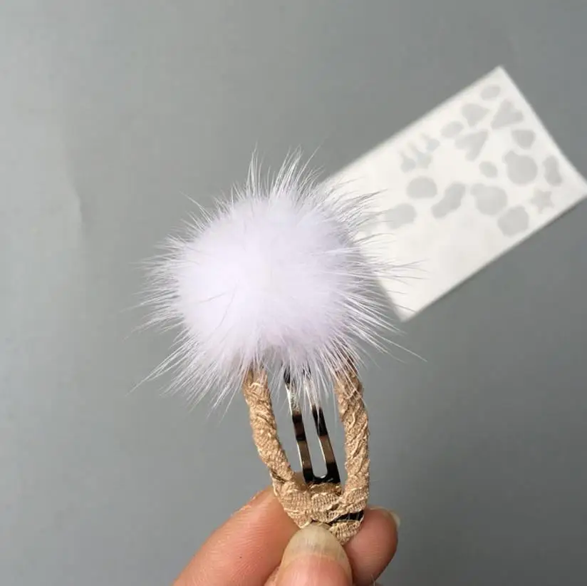 12 Маленькое платье для малышей andmade Pom с меховыми помпонами заколки для волос для детей с небольшим количеством волос новорожденных девочек аксессуары для волос BB заколки J6 - Цвет: 12