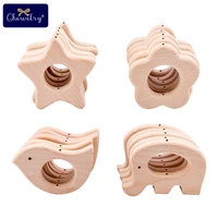 10pc baby beech wooden animal teether with holes beech rodent pacifier chain pendant necklace teething toys for childrens goods