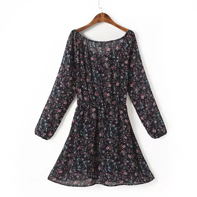 Новое поступление женщин шифоновое платье элегантный цветочный принт с длинным