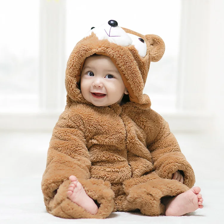 Новое поступление зимние животных Стиль Детские ползунки плотное шерстяное для