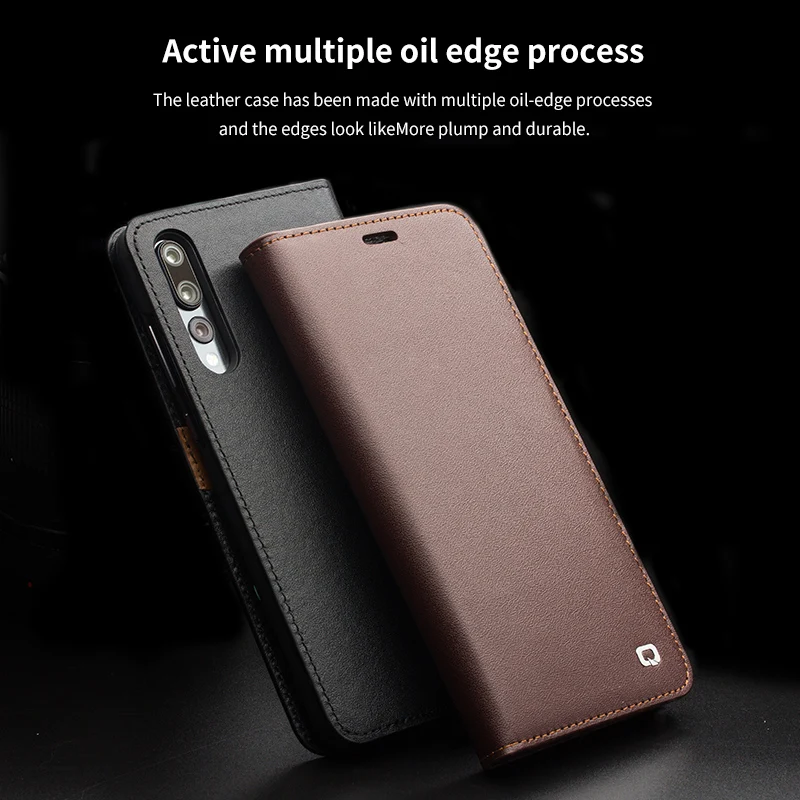 

QIALINO Business Style Card Slot Phone Cover for Huawei Ascend P20 Luxury Genuine Leather Wallet Flip Case for Huawei P20 Pro
