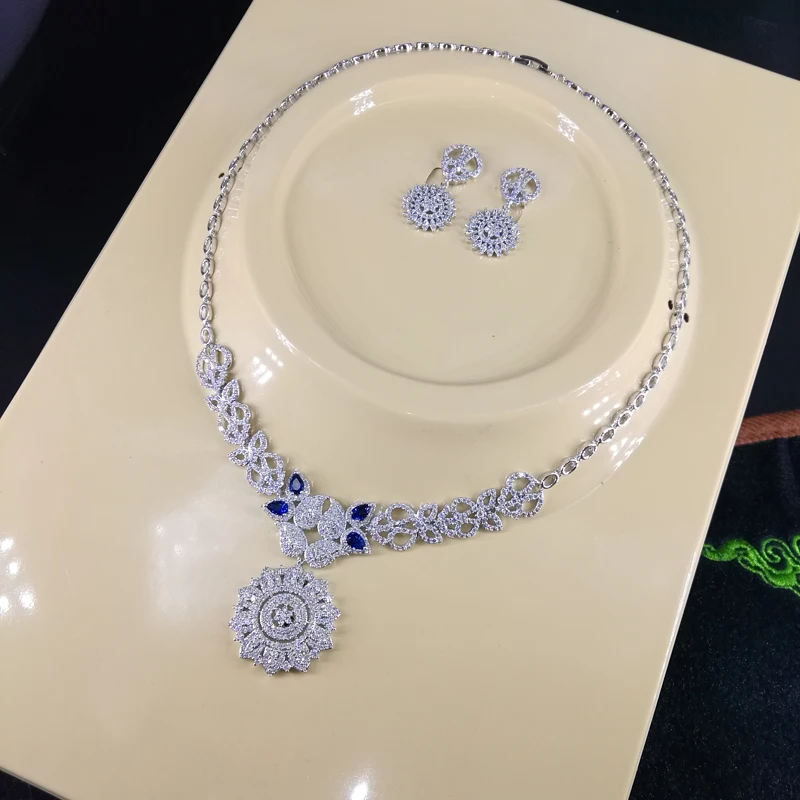 2023 new fashion elegant flower blue/red/green/purple/crystal necklace earring set wedding bride dinner party dress jewelry |