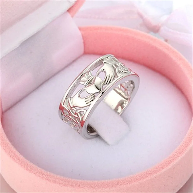 OMHXZJ Wholesale European Fashion Woman Man Party Wedding Gift Silver Hollow Heart Lovers 925 Sterling Ring RR188 | Украшения и