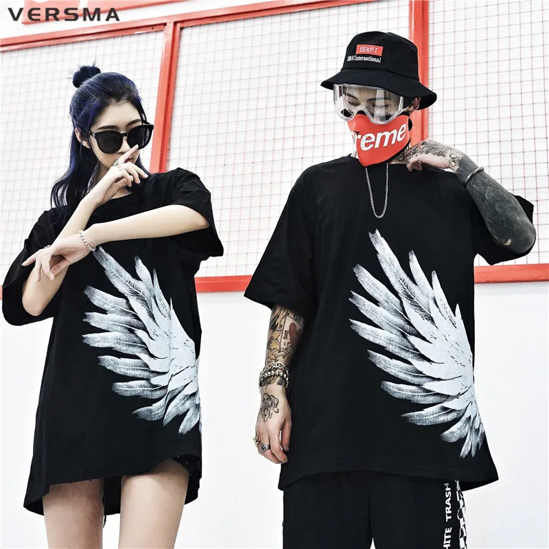 VERSMA,, корейский стиль, Harajuku BF, с принтом "крылья", футболки для мужчин и женщин, летние, уличные, хип-хоп, панк, свободные, большие, мужские футболки для мальчиков