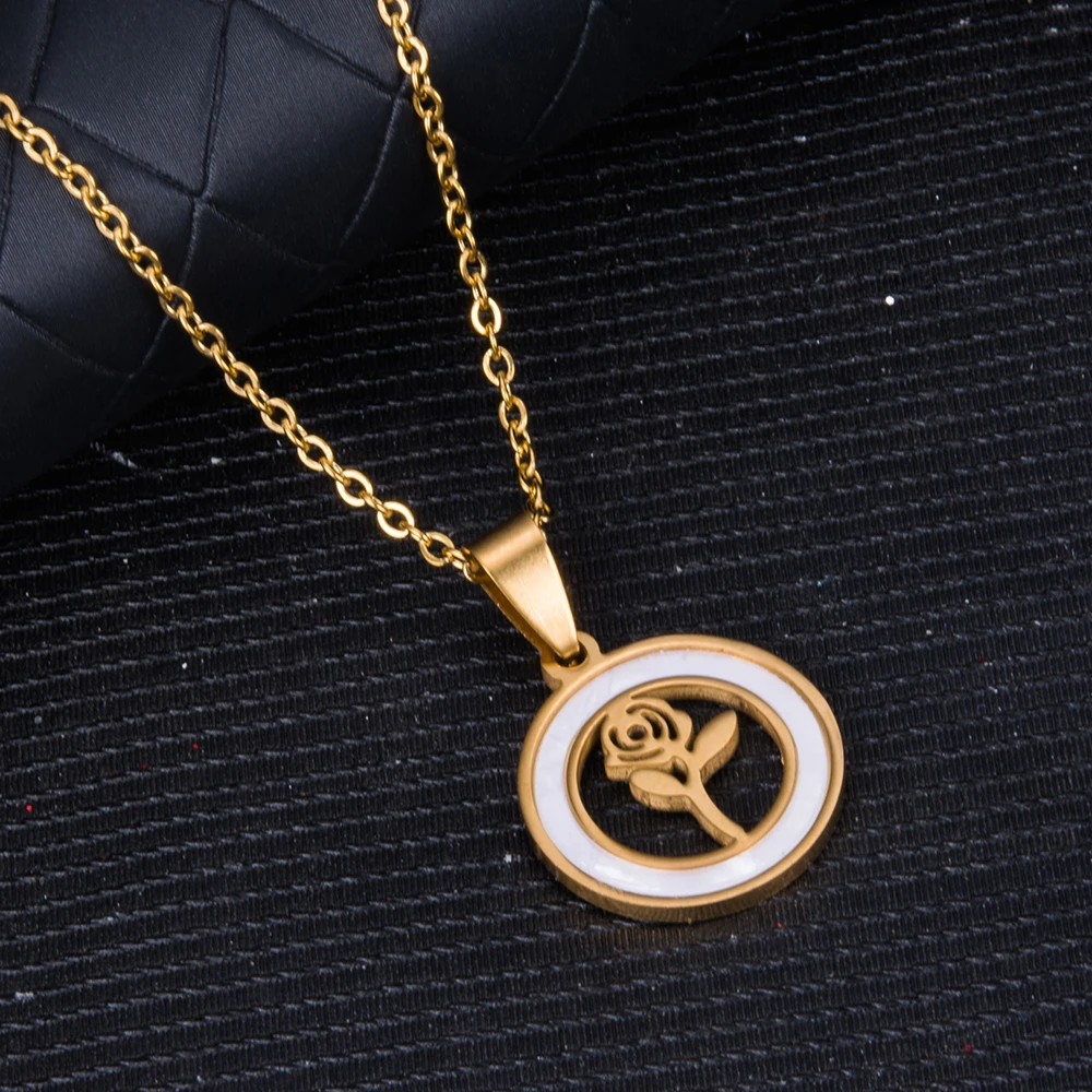 WANDO Fashion beautiful rose stainless steel non-fading gold color amulet energy pendant women birthday party gift P18 | Украшения и