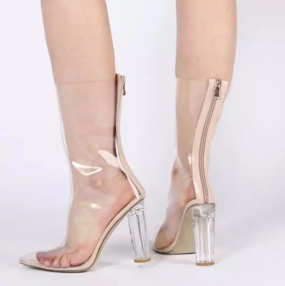 Новинка женские ботильоны на весну и осень прозрачные ботинки с открытым носком