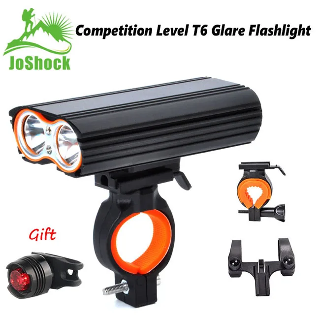 Black Joshock USB велосипедный светильник 2x XML-L2 светодиодный 24000лм головной светильник 2 батареи T6 светодиодный s велосипедная лампа фонарь вспышка светильник с бесплатным хвостовым светильник - Цвет: Black