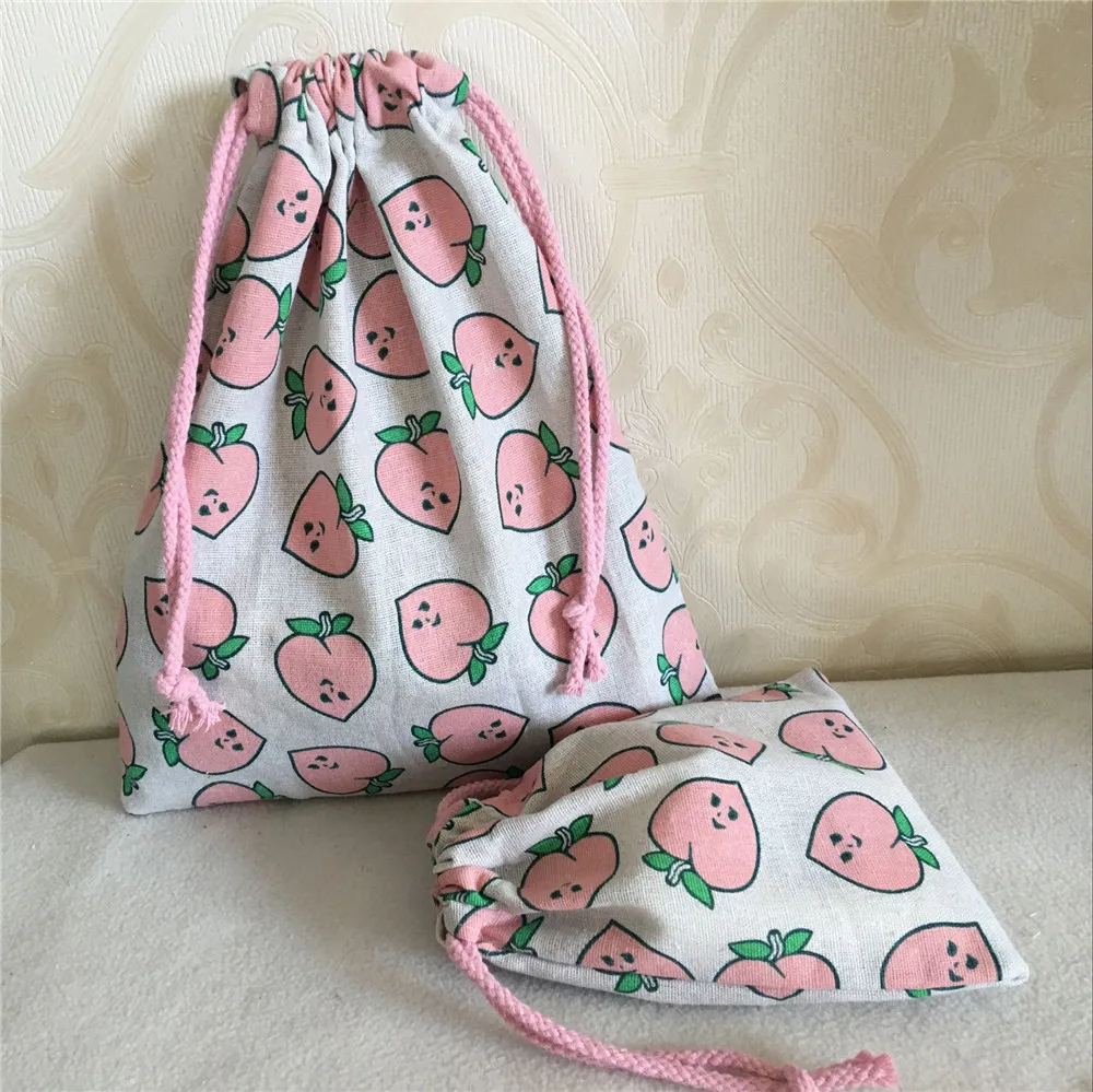 YILE Cotton Linen Drawstring Multi-purpose Organized Bag Party Gift Bag Pink Peach 8626 C