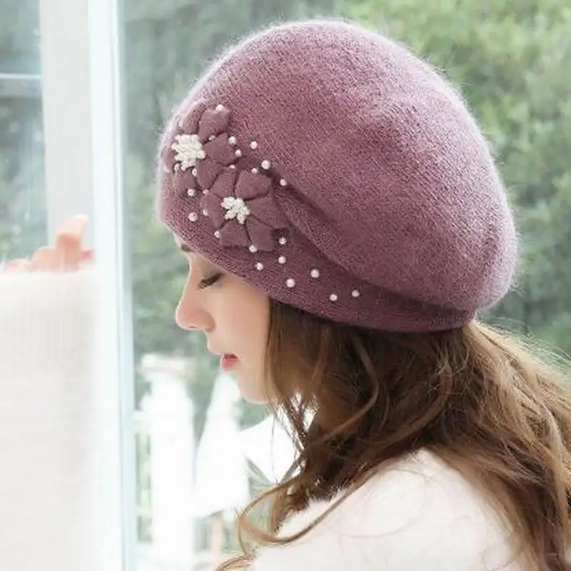 Шапка бини женская зимняя из кроличьего меха|Женские Skullies и шапочки| |