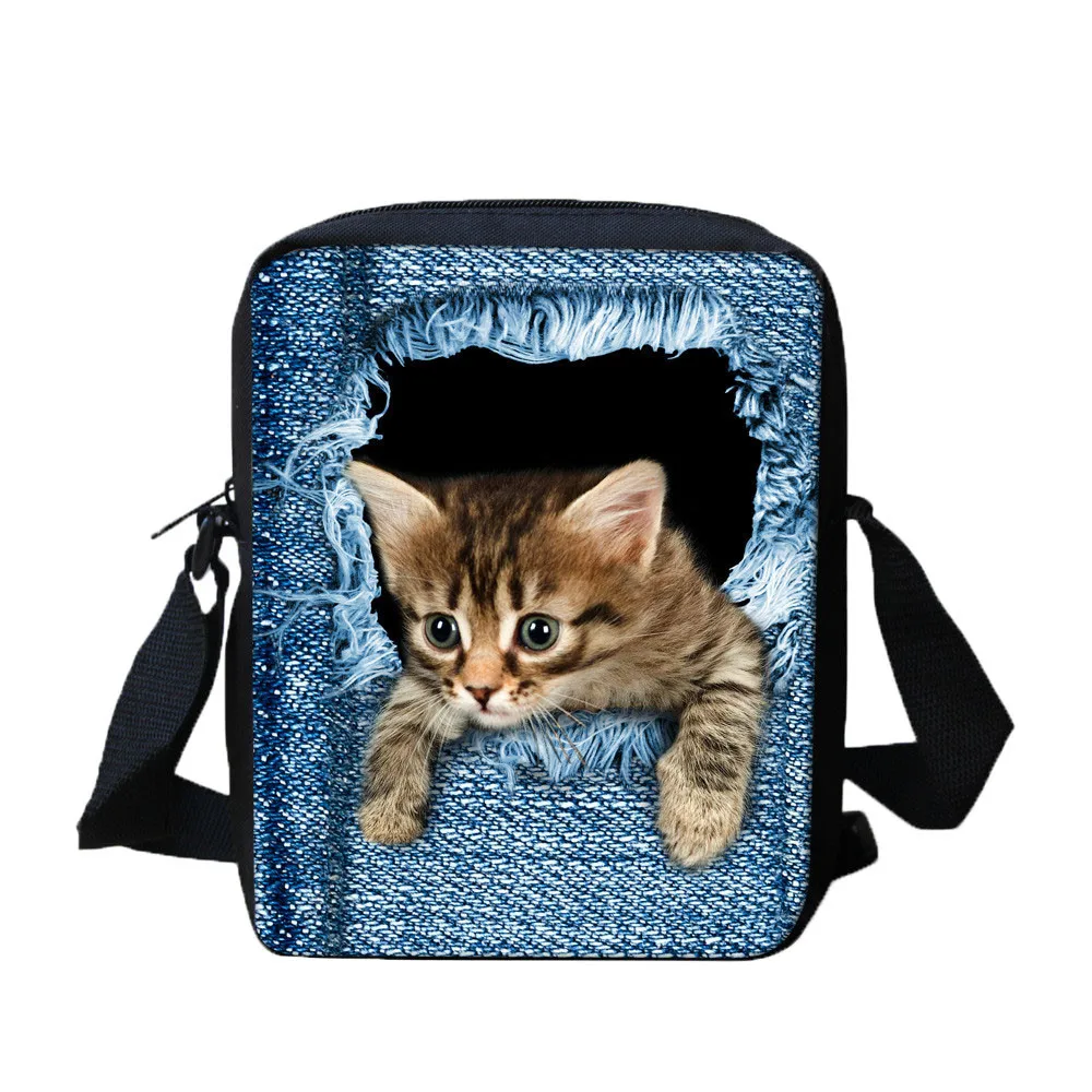 3D животных печати Cat Рюкзак Студент детей Колледж школьные сумки высокое качество холст Прекрасный животных Печать Сумки