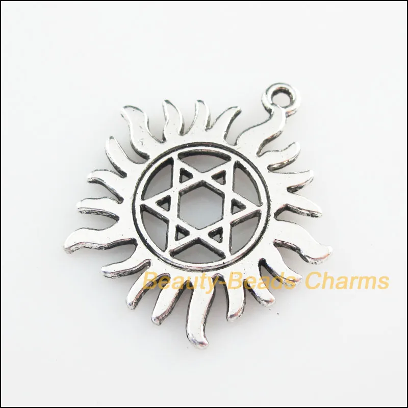 

8 New Pendants Sun Star Flower Tibetan Silver Color Charms 31x34mm