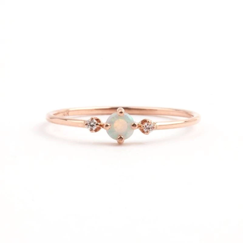 Small Stone Fire Opal Thin Rainbow Rings For Women Rose Gold Cubic Zircon Birthstone Rhinestone Simple Anel Jewelry | Украшения и