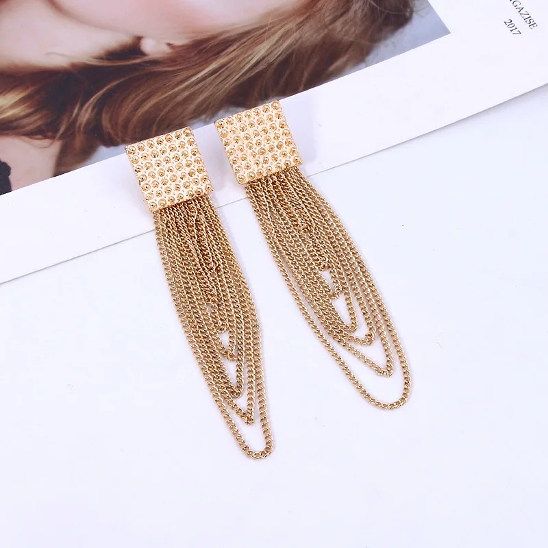 HEBEHERA богемные квадратные серьги с кисточками для женщин Геометрическая цепочка