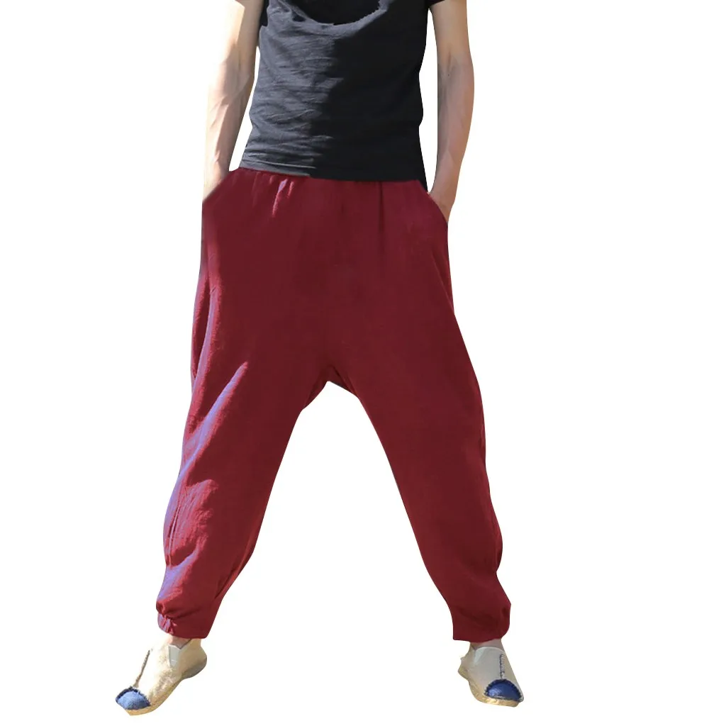 Мужские модные однотонные хлопковые брюки в стиле хип-хоп Аладдин мешковатые для