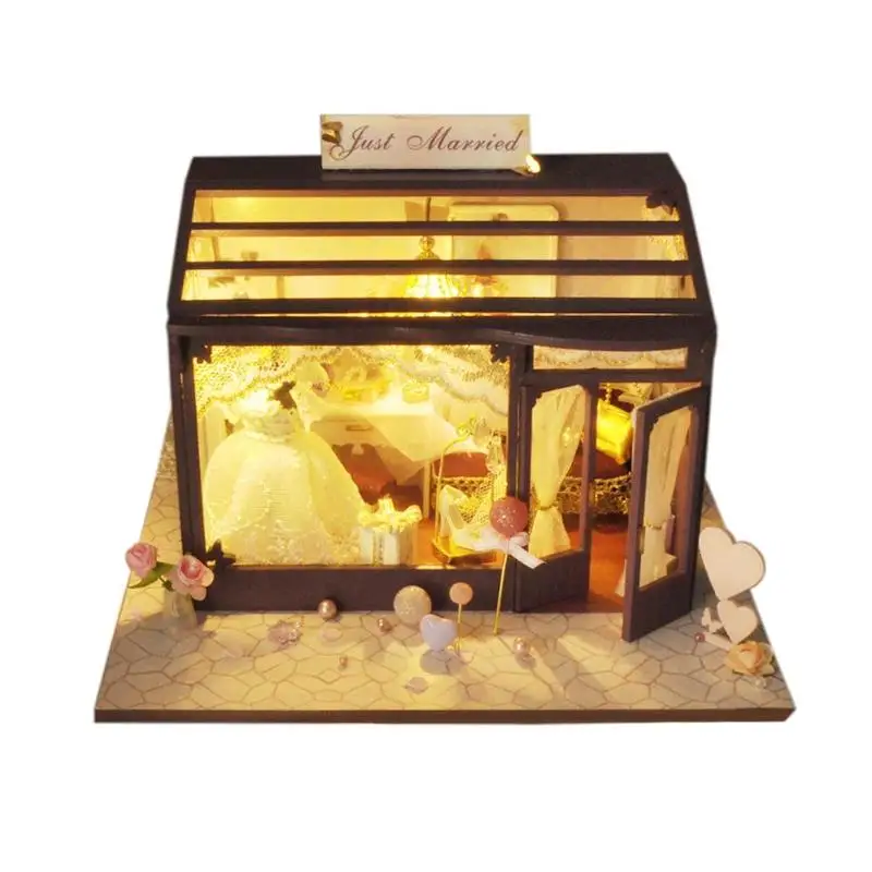 Wedding shop Подарок для девочки-подростка, креативный Миниатюрный Кукольный Дом DIY, деревянная ручная головоломка, детские игрушки, свадебный подарок - Цвет: Wedding shop