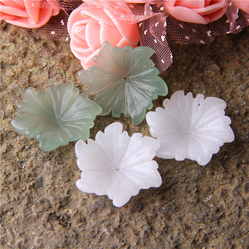 

2pcs Fashion Handmade 25MM Natural white Aventurine Quart Stone Jewelry spacer Beads Carved Flower Shaped Stone Pendants