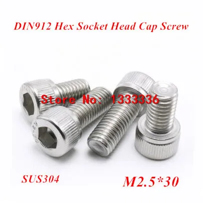 

300pcs M2.5*30 Hex socket head cap screw, DIN912 304 stainless steel Hexagon Allen cylinder bolt, cup screws