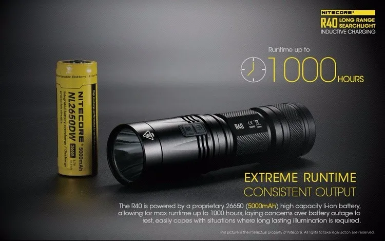 NITECORE R40 флэш-светильник 1000 люмен XP-L HI светодиодный белый светильник с перезаряжаемой батареей наружная поисковая ручная лампа