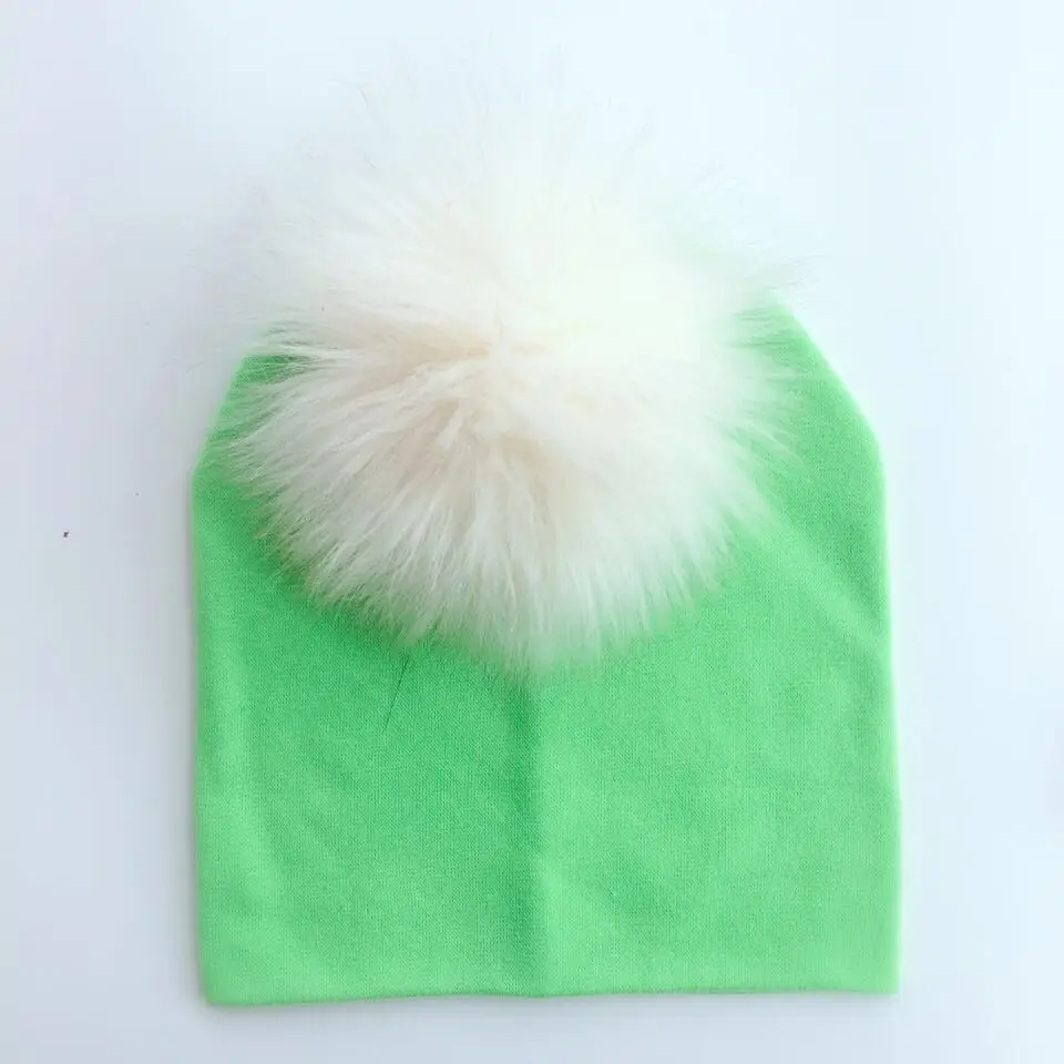 5 light green Г. Весенне-зимняя хлопковая разноцветная шапка с енотом для маленьких детей, Шапка-бини для девочек и мальчиков в возрасте, шапка с помпонами, реквизит - Цвет: 5 light green