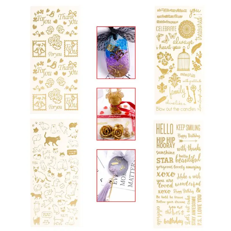 4 шт./компл. DIY наполнитель Золотая буква узор Роза Прозрачный самоклеющийся