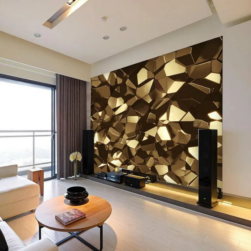 Золотая многоугольная 3D настенная бумага для стен 3d ТВ фон роспись s украшение